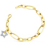 18K PULSERA ORO BICOLOR ESLABONES CON COLGANTE ESTRELLA CIRCONITA 15 MM 20CM
