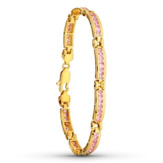 18K PULSERA ORO AMARILLO TRAMOS PIEDRAS ROSA