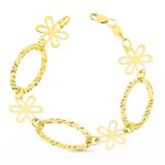 18K PULSERA ORO AMARILLO ESLABONES Y FLORES 19CM