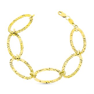 18K PULSERA ORO AMARILLO ESLABONES LABRADOS, 20CM CIERRE MOSQUETÓN
