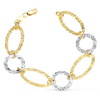 18K PULSERA ORO BICOLOR ESLABONES MARTILLADOS, ANCHO 18 MM LARGO 20CM