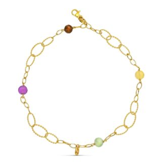 18K PULSERA ORO AMARILLO ESLABONES Y PIEDRAS
