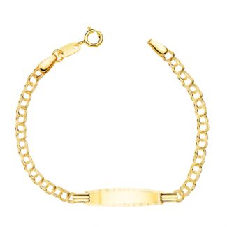 18K ESCLAVA BEBE ORO AMARILLO HUNGARINA PLACA CHAPA BRILLO TALLADA 20X4 MM 13CM