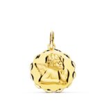 18K MEDALLA ORO AMARILLO ANGELITO BURLON ARCOS TALLADOS 14 MM LIGERO