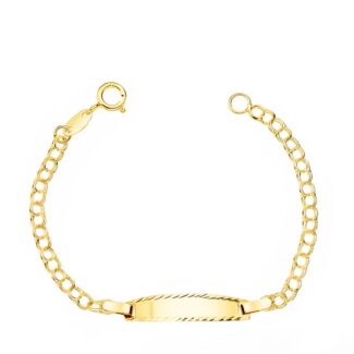 18K ESCLAVA BEBE ORO AMARILLO HUNGARINA PLACA CHAPA BRILLO TALLADA 19X4 MM 11,5 CM
