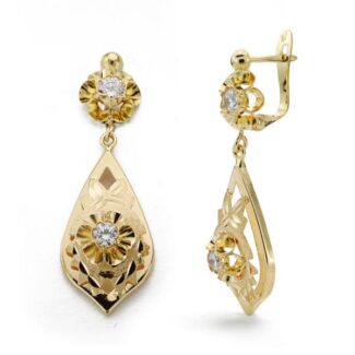 18K PENDIENTES ORO AMARILLO CUBANA LAPIDADA CIRCONITA 31X11 MM CIERRE CATALÁN