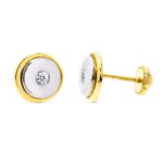 18K PENDIENTES ORO BICOLOR REDONDOS 8 MM CIERRE TUERCA