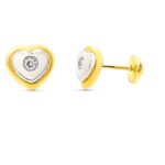 18K PENDIENTES ORO BICOLOR CORAZON 8X7 MM CIERRE TUERCA