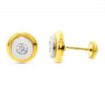 18K PENDIENTES ORO BICOLOR REDONDOS 9 MM CIERRE TUERCA