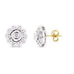 18K PENDIENTES ORO BLANCO ROSETON CIRCONITA 12 MM CIERRE TUERCA