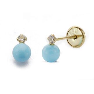 18K PENDIENTES ORO AMARILLO TURQUESA CIRCONITA 6X4 MM, CIERRE TUERCA