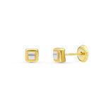 18K PENDIENTES ORO BICOLOR CUADRADOS 4X4 MM