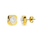 18K PENDIENTES ORO BICOLOR CUADRADOS 8X8 MM CIERRE A PRESION