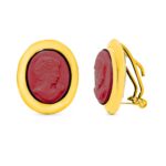 18K PENDIENTES ORO AMARILLO CAMAFEO CORAL CIERRE CATALÁN
