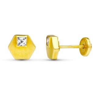 18K PENDIENTES ORO AMARILLO HEXAGONO, 6X6 MM CIERRE TUERCA