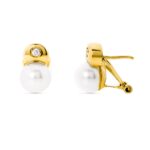 18K PENDIENTES ORO AMARILLO Y PERLA CULTIVADA 7 MM 12X7 MM CIERRE OMEGA
