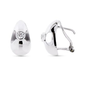 18K PENDIENTES ORO BLANCO CIRCONITA 16X9 MM CIERRE OMEGA