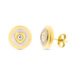 18K PENDIENTES ORO BICOLOR MATE Y BRILLO REDONDOS 11 MM CIERRE A PRESIÓN