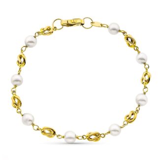 18K PULSERA ORO AMARILLO 17CM JAULA Y PERLA CULTIVADA DE 5,50 MM