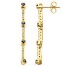 18K PENDIENTES ORO AMARILLO LARGOS 16 CIRCONITA Y ZAFIRO PRESION