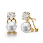 18K PENDIENTES ORO AMARILLO PERLA CULTIVADA 7,5 A 8 MM CIERRE OMEGA