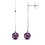 18K PENDIENTES ORO BLANCO LARGOS BOLA 8 MM PRESIÓN