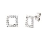 18K PENDIENTES ORO BLANCO Y CIRCONITA 9X9 MM CIERRE PRESION