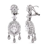 18K PENDIENTES ORO BLANCO LARGOS CIRCONITA 42X14 MM CIERRE OMEGA