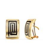 18K PENDIENTES ORO AMARILLO ESMALTE NEGRO, 16 X 11 MM, CIERRE OMEGA