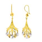 18K PENDIENTES ORO BICOLOR LARGOS, CIERRE GANCHO