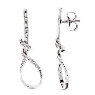 18K PENDIENTES ORO BLANCO LARGOS NUDO CIRCONITA 41X12 MM PRESIÓN