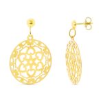 18K PENDIENTES ORO AMARILLO REDONDOS CALADOS FLOR CIERRE PRESION
