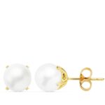 18K PENDIENTES ORO AMARILLO PERLA CULTIVADAS 7,5-8 MM CIERRE PRESION