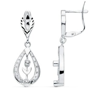 18K PENDIENTES CUBANAS ORO BLANCO 29X10 MM CIERRE CATALAN