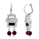 18K PENDIENTES ORO BLANCO LARGO CON CIRCONITA 33X13 MM CIERRE CATALAN