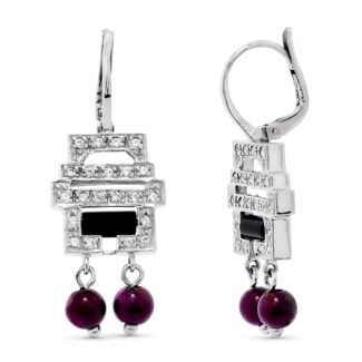 18K PENDIENTES ORO BLANCO LARGO CON CIRCONITA 33X13 MM CIERRE CATALAN