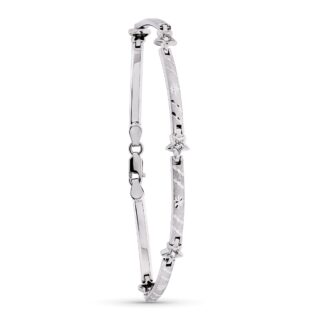 18K PULSERA ORO BLANCO MATE Y BRILLO BARRAS Y ESTRELLAS 19CM