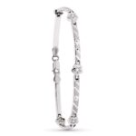 18K PULSERA ORO BLANCO MATE Y BARRAS Y FLORES 18,5 CM