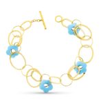 18K PULSERA ORO AMARILLO CIRCULOS Y FLOR TURQUESA 20CM