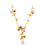 18K GARGANTILLA ORO AMARILLO MATE Y BRILLO PIEDRAS DE COLOR