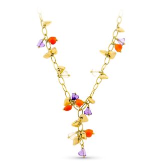 18K GARGANTILLA ORO AMARILLO MATE Y BRILLO PIEDRAS DE COLOR
