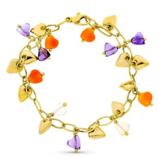 18K PULSERA ORO AMARILLO MATE Y BRILLO PIEDRAS COLOR