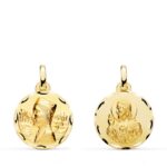 18K ESCAPULARIO ORO AMARILLO VIRGEN MONTSERRAT Y CORAZON DE JESUS TALLADA 16 MM