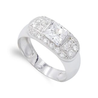 18K SORTIJA ORO BLANCO PIEDRA Y CIRCONITAS, ANCHO: 9 MM