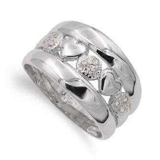 18K SORTIJA ORO BLANCO CORAZONES Y CIRCONITAS, ANCHO: 12 MM