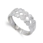 18K SORTIJA ORO BLANCO CORAZONES LISOS Y CIRCONITAS, ANCHO: 8,5 MM