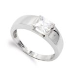 18K SORTIJA ORO BLANCO CON CIRCONITA CUADRADA, ANCHO: 6 MM