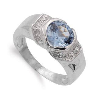 18K SORTIJA ORO BLANCO CON AGUAMARINA, ANCHO: 8 MM