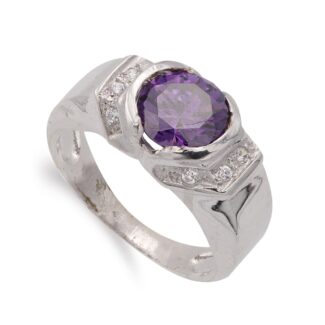 18K SORTIJA ORO BLANCO CON AMATISTA, ANCHO: 8 MM