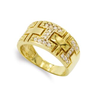 18K SORTIJA ORO AMARILLO MACIZA CON CIRCONITAS, ANCHO: 10 MM